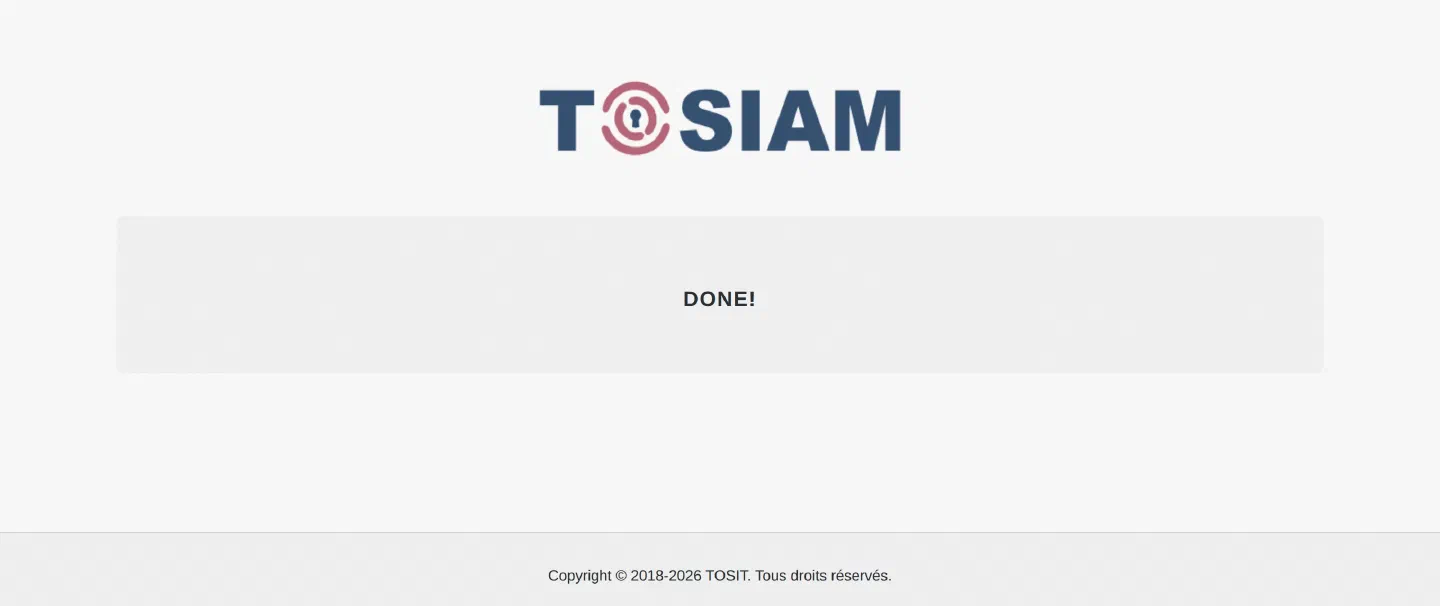 Page de fin de TOSIAM : Done!
