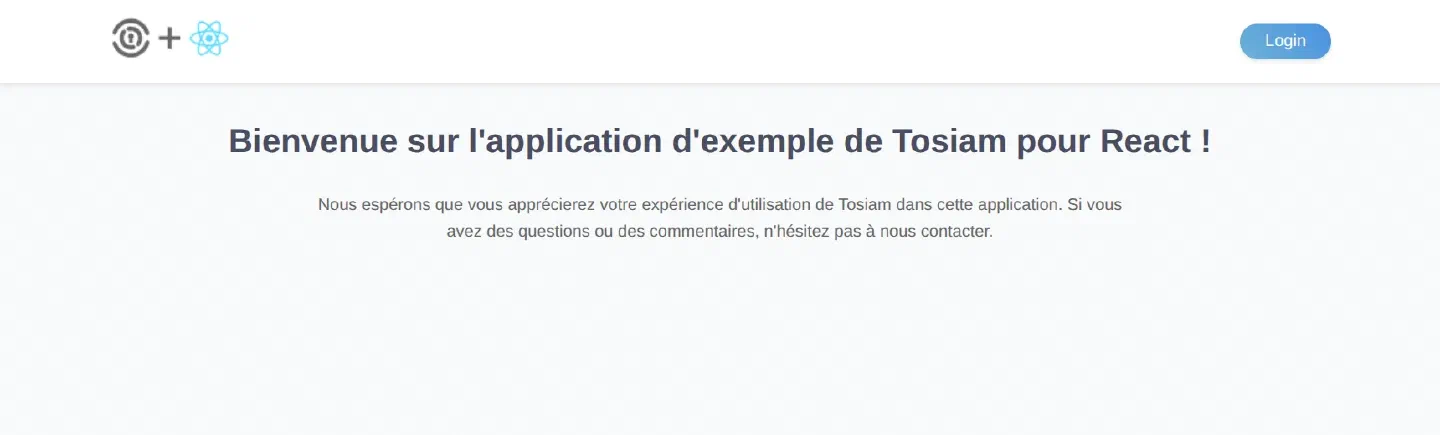 Page d'accueil de l'application React, bouton Login
