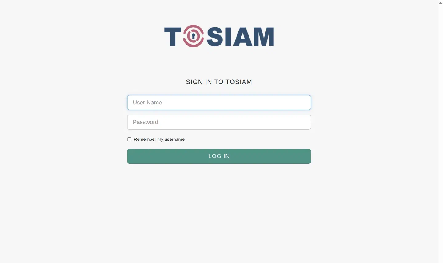 Page de connexion TOSIAM : nom d'utilisateur et mot de passe