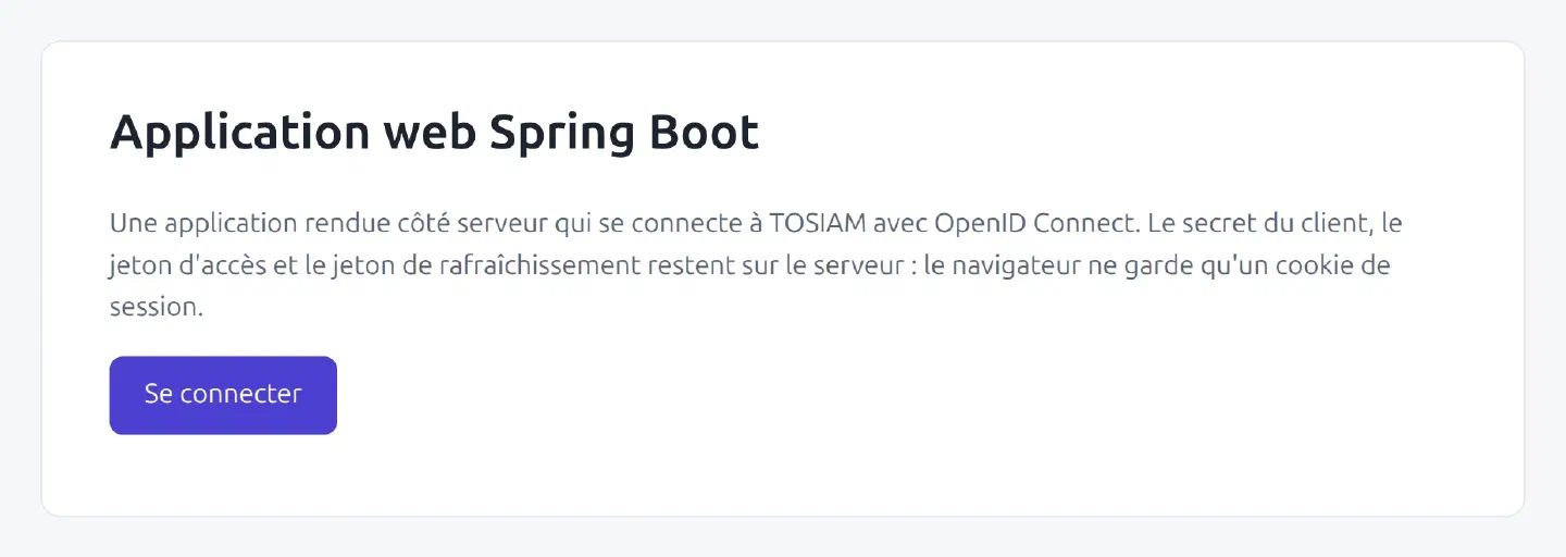 Accueil de l'application web Spring Boot, bouton Se connecter