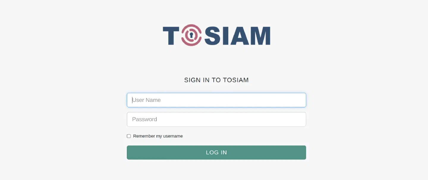 Page de connexion TOSIAM : nom d'utilisateur et mot de passe