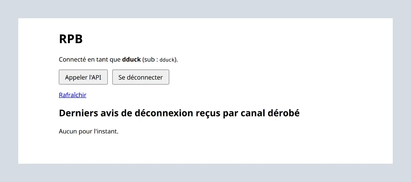 Application RPB : connecté en tant que dduck sans nouvelle saisie du mot de passe