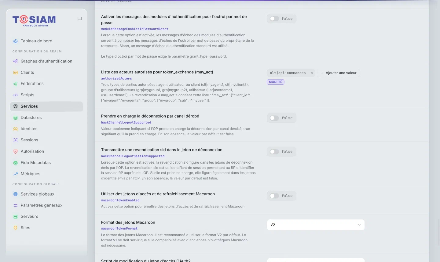Fournisseur OAuth2 : liste des acteurs autorisés pour token_exchange avec la valeur clt|api-commandes