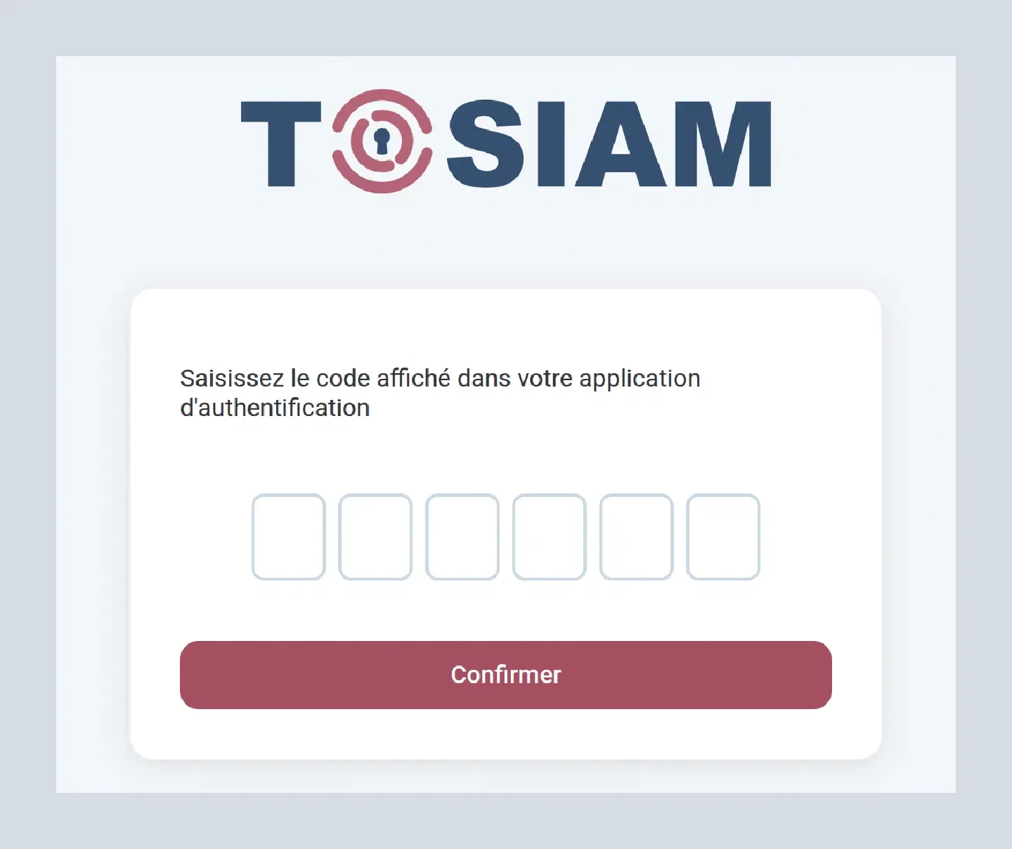Écran Saisissez le code affiché dans votre application d'authentification, six cases