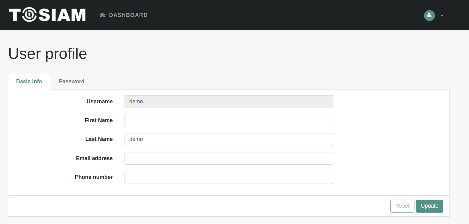 Dashboard après authentification réussie